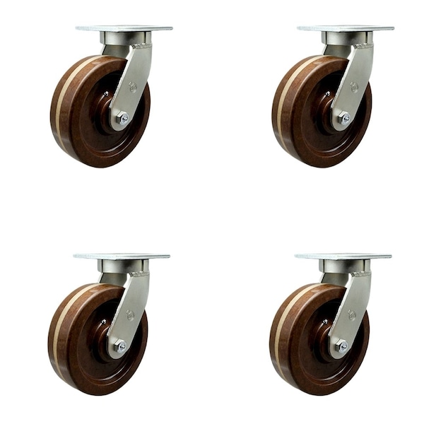 8'' Extra Heavy Duty High Temp Phenolic Wheel Swivel Top Plate Caster, 4PK